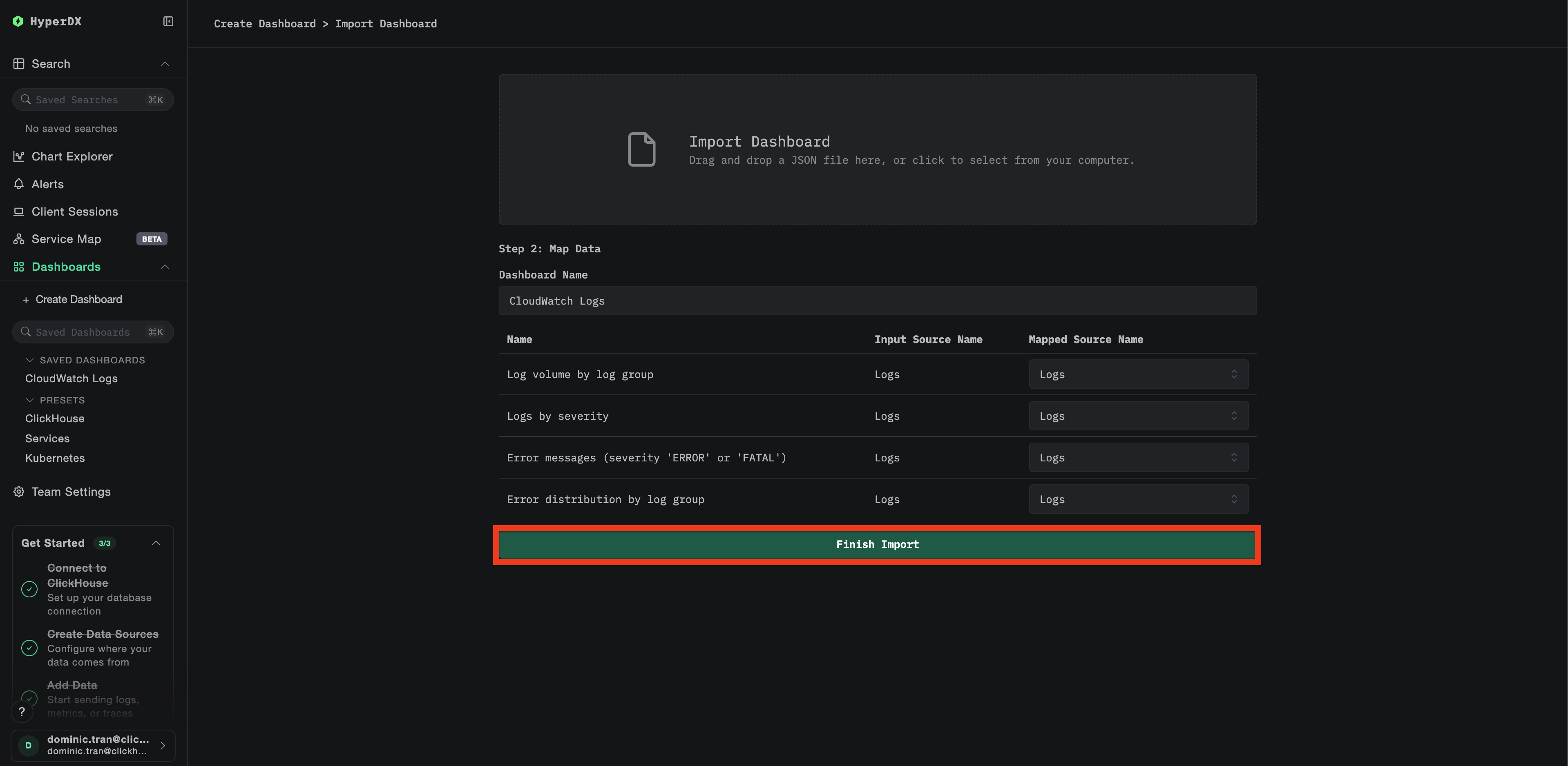 Диалог завершения импорта